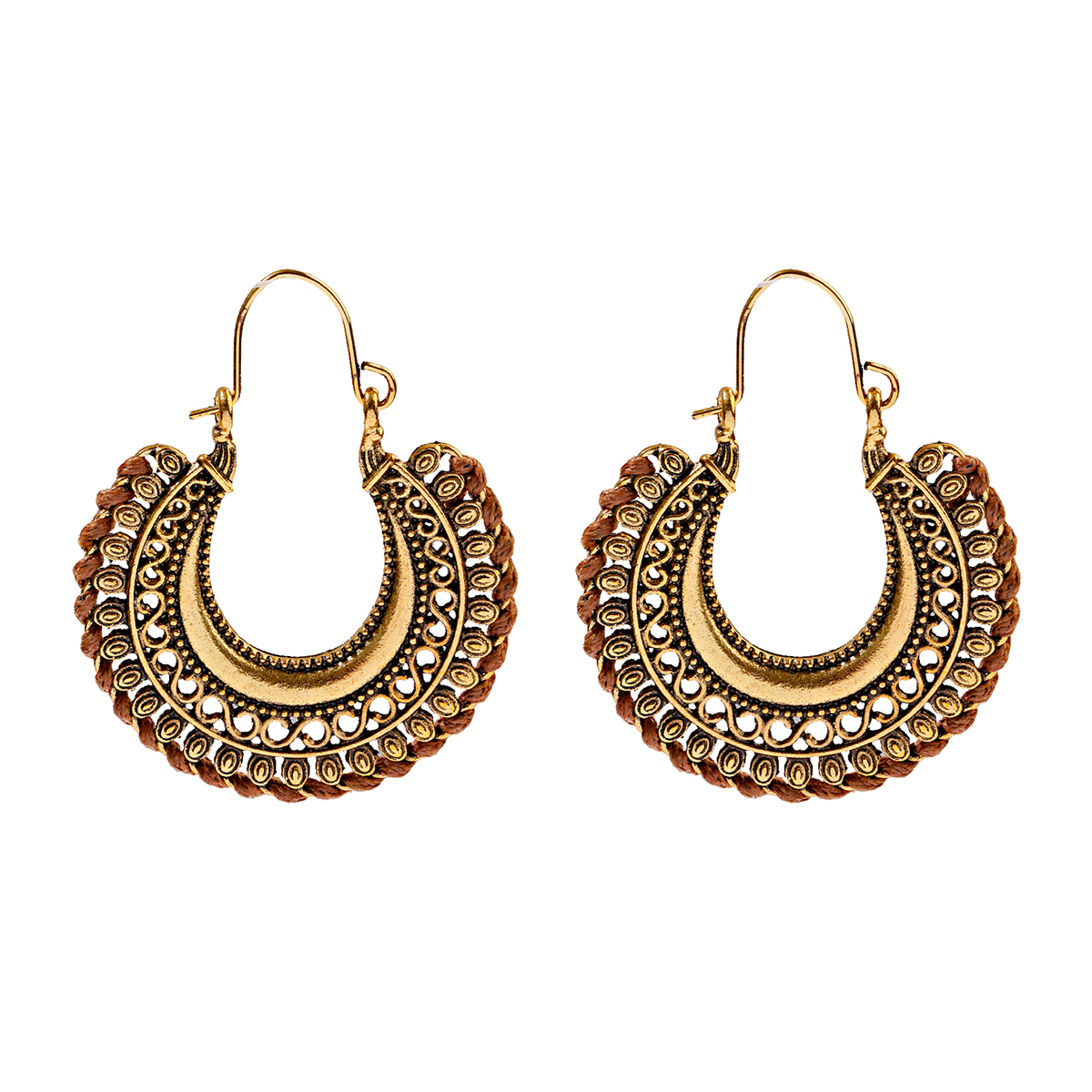 Classic Retro Gold Round Alloy Pearl Beads Tassel Earrings For Women Bohemia Jhumka Earrings Indian Jewelry Oorbellen: HXE298-3F