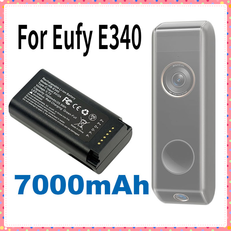 Do baterii Eufy E340 inteligentna blokada linii papilarnych wideodomofon bezpieczeństwa akumulator typu C szybkie ładowanie 7000mAh