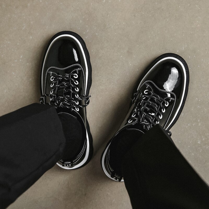 Männer lässig Patent Leder Schuhe Koreanische Harajuku Streetwear Dicken Plattform Schuhe Mann Leder erhöhen Schuh Männlichen