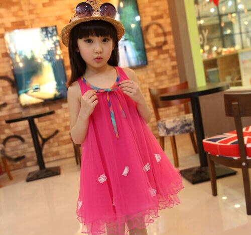 Children Summer Clothing Kids Girls Toddler Princess Sleeveless Floral Bow Dress Clothes Chiffon Lace Dress Party Gown 2-7T
