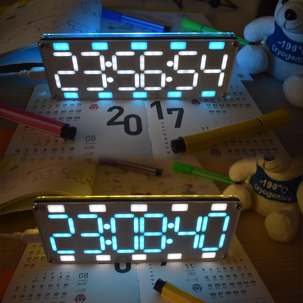 DIY Large Screen 6 Digit Two-Color LED Clock Kit Touch Control w Temp/Date/Week