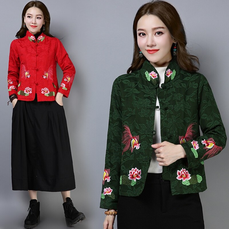 Cheongsam de estilo chino para mujer, Top con cuello mandarín, Tops y blusas para mujer, traje Oriental bordado, chaqueta 11790