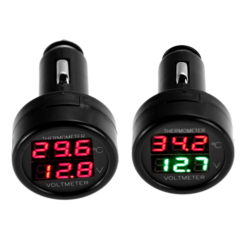 Car Cigarette Lighter Voltmeter Thermometer Temperature Meter Monitor Voltage DC 12V 24V Waterproof Led Digital Display