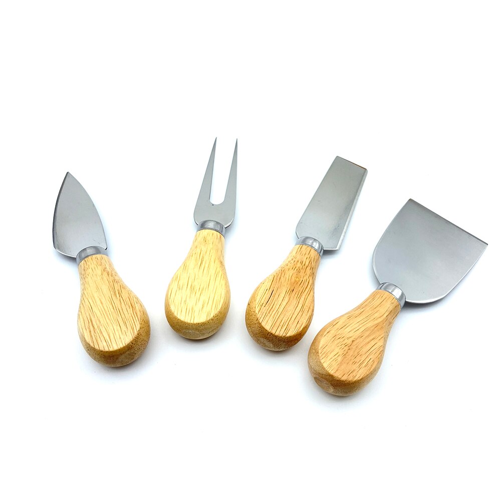 4 Cheese Knives Set Cheese Cutlery Steel Stainless Cheese Slicer Cutter Wood Handle Mini Knife,Butter Knife,Spatula&amp; ForK