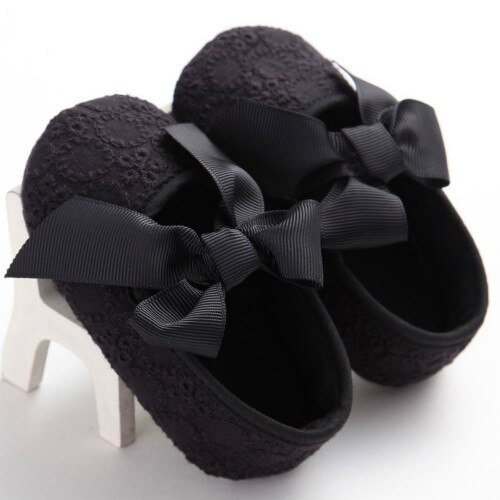 Cute Infant Baby Toddler Kids Girls Crib Shoes Bow Outdoor First Walkers Prewalker Baby Shoes 0-18M: Black / 0-6 Months