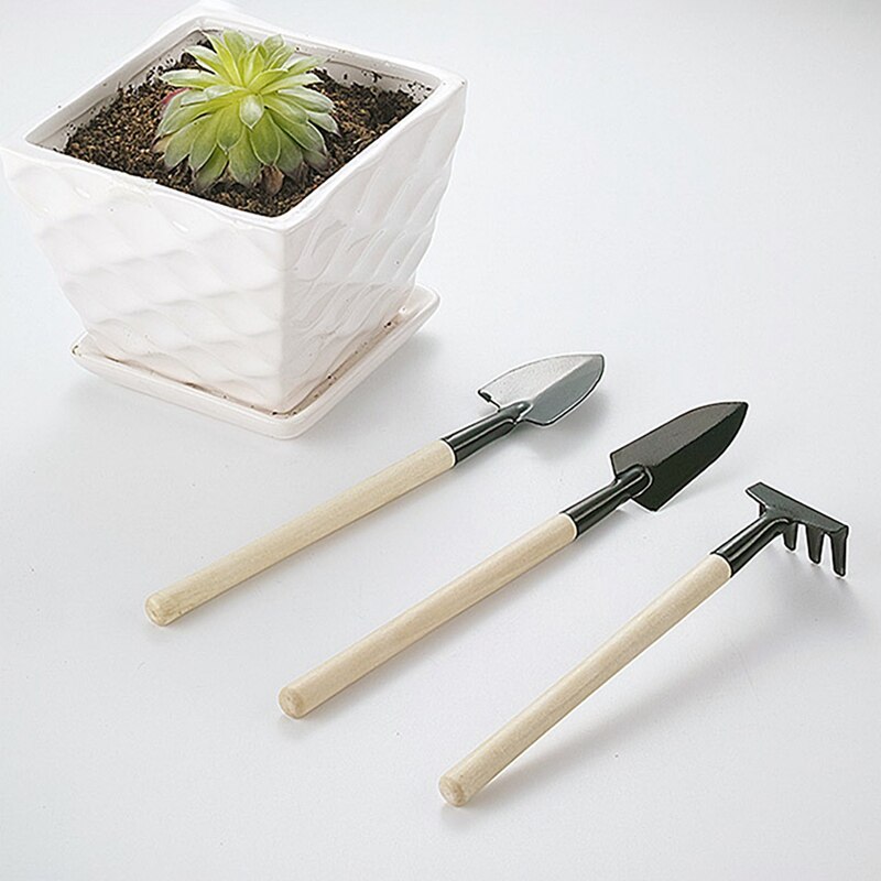 Gardening Tools Three-piece Small Shovel Hoe Rake Plant Potted Flowers Manual Tiny Wooden Handle Gadgets Garden Agricultural