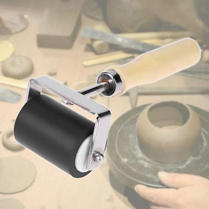 Clay Roller Pottery Rolling Pin Modelling Tool Non-Stick Roller Pin Stamping Brayer Art Clay Tools for Craft 3.5*8*11cm