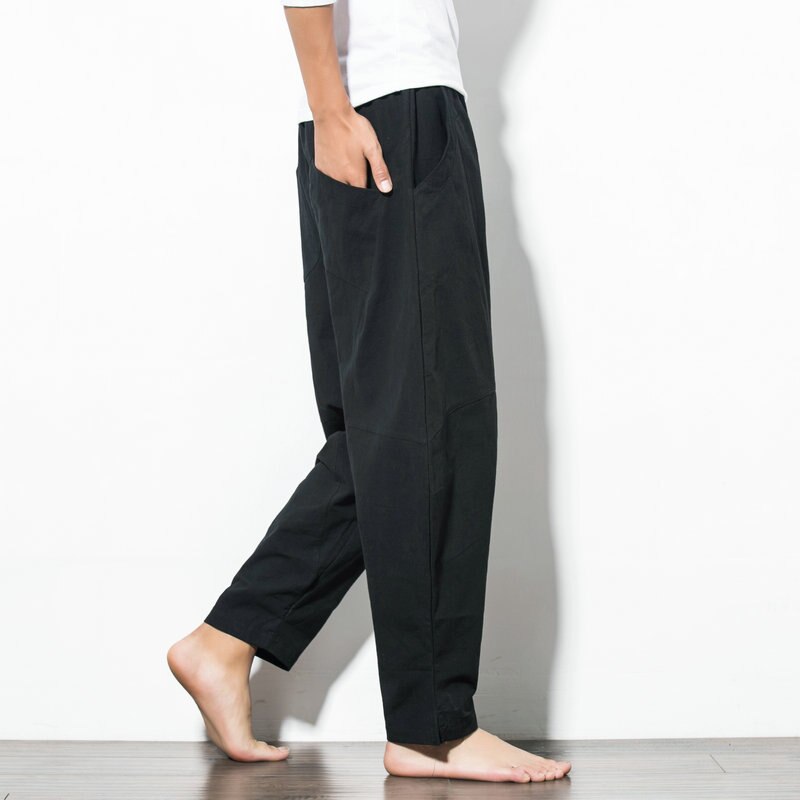 , pantalones Harem de imitación de lino para hombre, pantalones sueltos de hip hop para hombre, pantalones cruzados de piernas anchas para hombre, pantalones negros para hombre 5XL