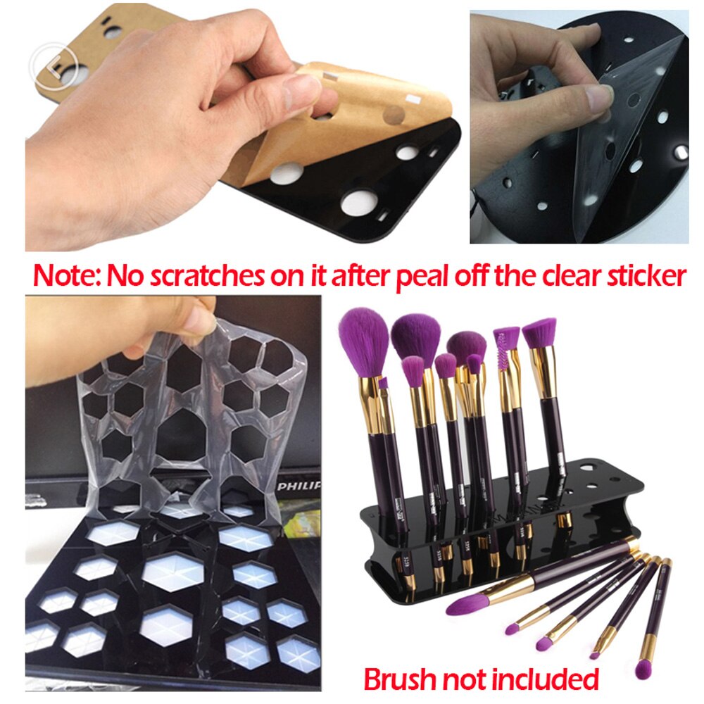 15 Holes Acrylic Makeup Brush Holder Organizer Drying Rack Shelf Display Dryer Stand Storag Case Cosmetic Tool Tear off Sticker
