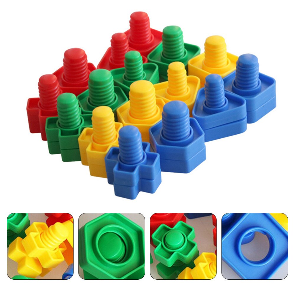 16 Pairs Plastic Colorful Screw Educational Toy Colorful Sturdy Tightening Screw Toy Screw Nut Toy Screw Plaything