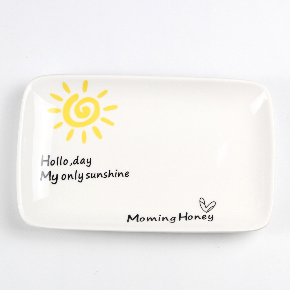 8 Inch Square Cute Ceramic Plate Unique Dinner Set Dish Dessert Plate Dinnerware Cake Tray Good Morning: my only sunshine