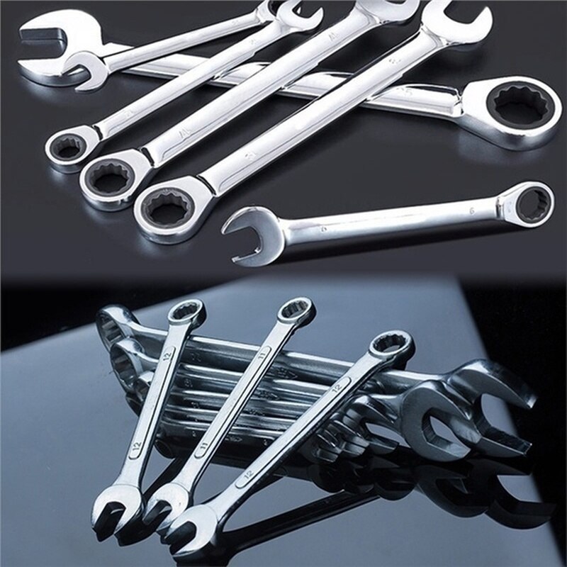 1PC Steel Metric Spanner Wrench Ratchet Ring Open End Ring 8-13mm Mechanic Tool Dual-purpose wrench Open-end wrench Hex wrench