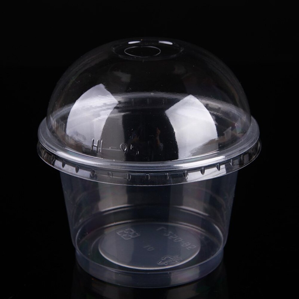 25pcs 250ml Disposable Salad Cup Transparent Dessert Bowl Container with Lid for Bar Cafe Home (Dome Lid with Hole)