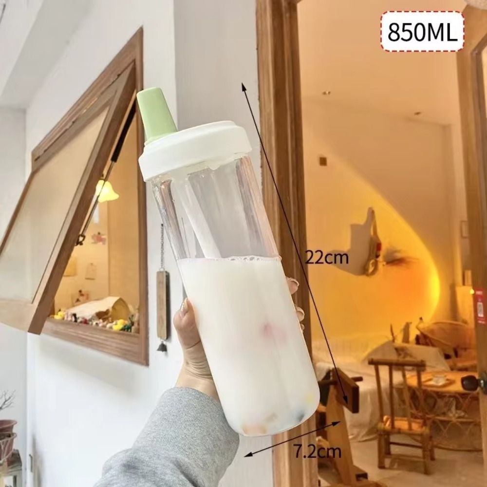 500/850 ml Waterflessen Sap Melk Plastic Beker met Deksel Stro Bubble Thee Koffiekopjes Transparante Grote Capaciteit drinkware: Oranje