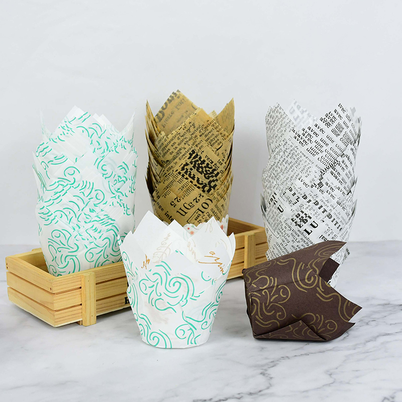 50 stk avisstil cupcake liner bagningskop til bryllupsfest caissettes tulipan muffin cupcake papir kop olietæt kageindpakning