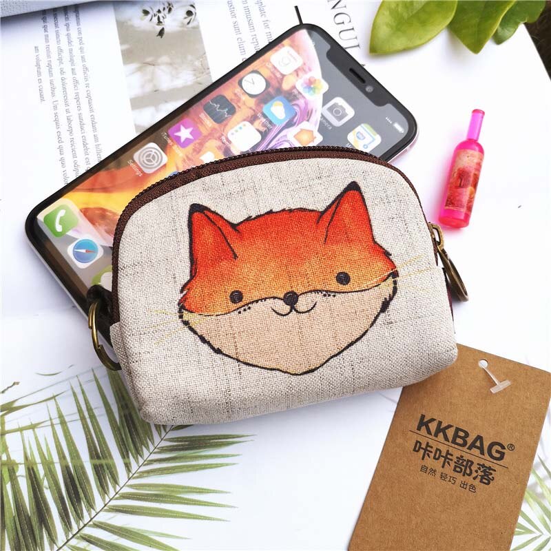 Cartoon Kurze Brieftasche Frauen Vintage Leinwand Shell Geldbörse Dame Karte Halter Kupplung Kinder Cartoon Fuchs/Eule Kleine Ändern geldbörsen
