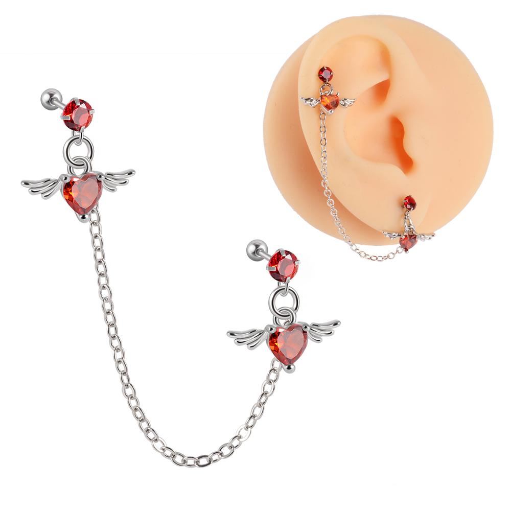 1Pc Chirurgisch Staal Cz Gem Oor Tragus Kraakbeen Piercing Zirkoon Dangle Chain Earring Conch Oor Stud Helix Piercing Body sieraden: 1PC Red Wing