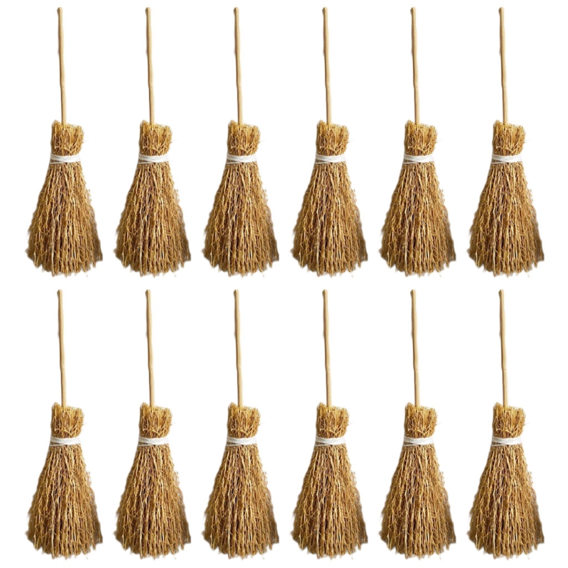 12 Stuks Mini Bezem Rood Touw Lichtgewicht Stro Bezems Gordijnen Decoraties Voor Kostuum Partij Halloween Party: 11.5CM