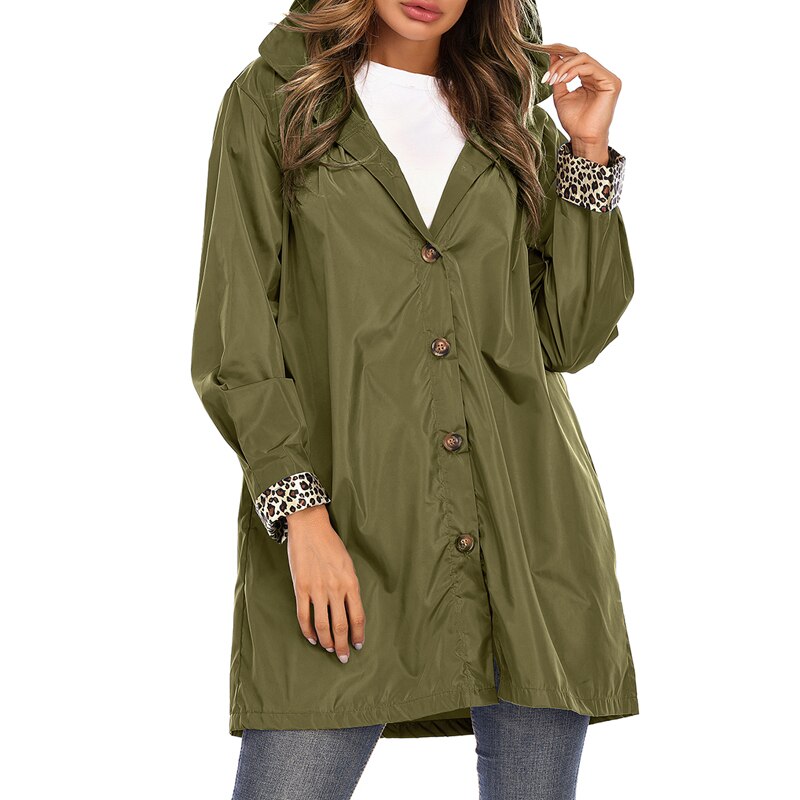 Kvinder vindjakke udendørs vandtæt regnfrakke jakke med hætte mellemlængde letvægts cykeljakke bjergbestigningsdragt