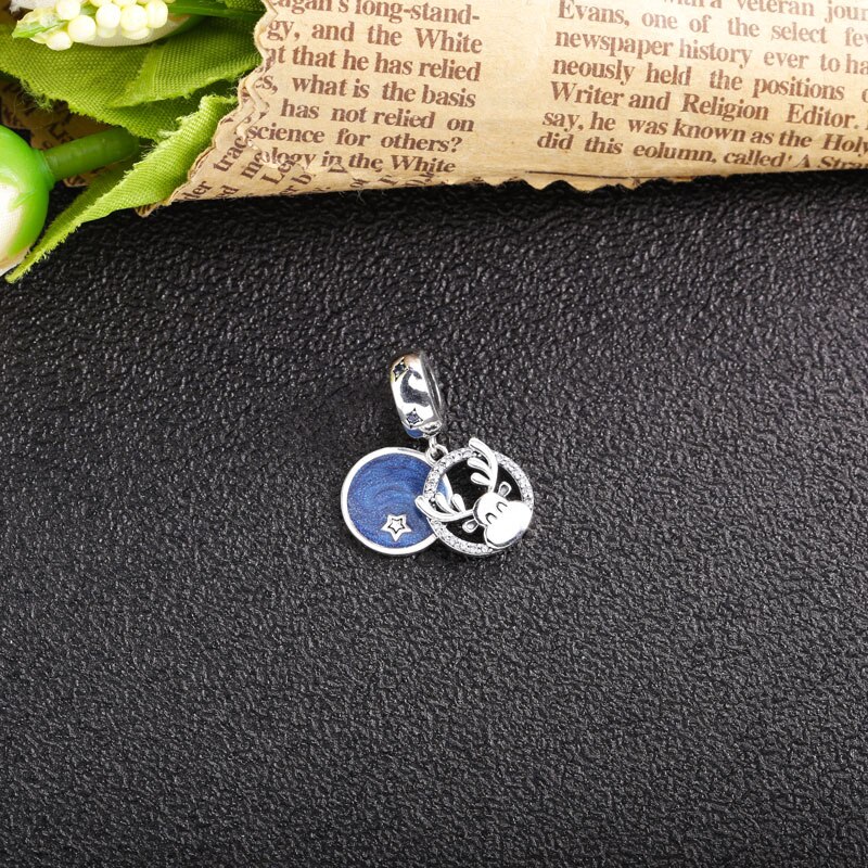 Moonmory 925 szterling srebro Jeleń wisiorek dla DIY bransoletka ciemne niebieskie mleczne gwiaździste niebo oryginalna piękna biżuteria świąteczne prezenty