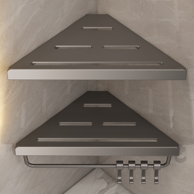 Zwart/Grijs Badkamer Plank Hoek Bad Douche Plank Badkamer Driehoek Mand Douche Opbergrek Wandmontage Plank