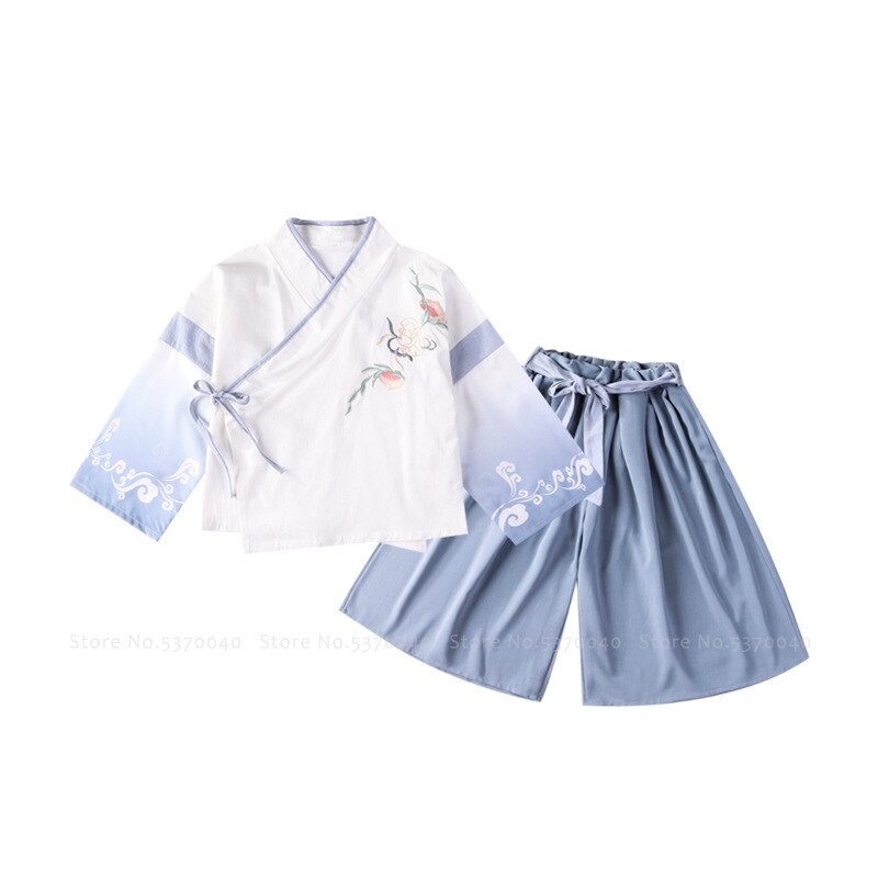 freundlicher Traditionellen Chinesischen Stil Stickerei Hanfu Kleid Hosen freundlicher Jungen Mädchen retro Seetang Anzug Kleidung einstellen Strickjacke Mantel Hosen