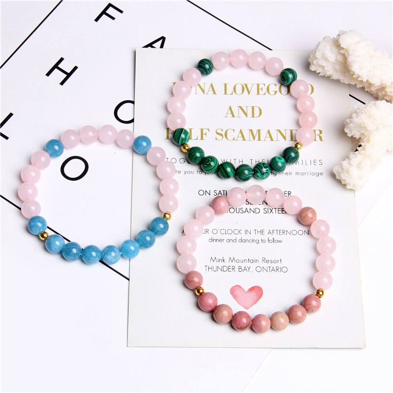 Pink Crystal Bracelet Natural Stone Beads Bracelets For Women Girl Rose Quartzs Stone Bracelets jewelry Femme Female Meditation