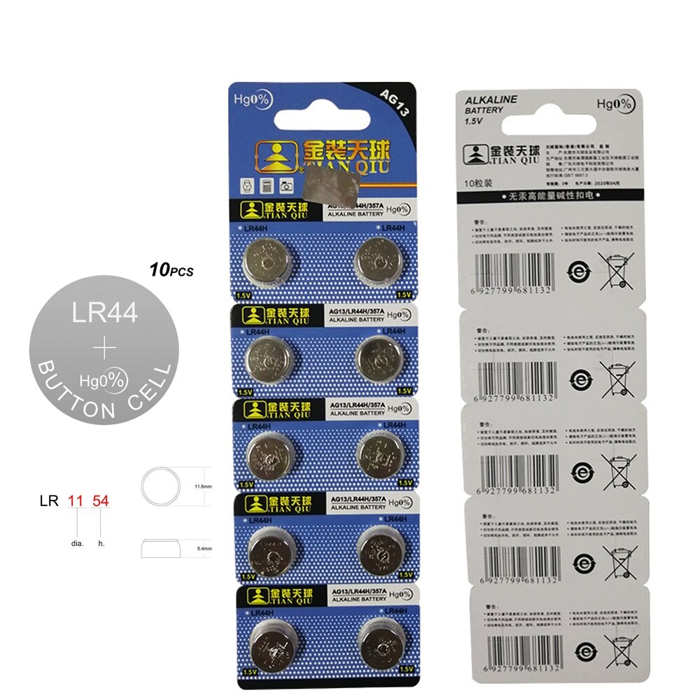 10x Knop Batterijen LR44 AG13 GP76A L1154 A76 V13GA