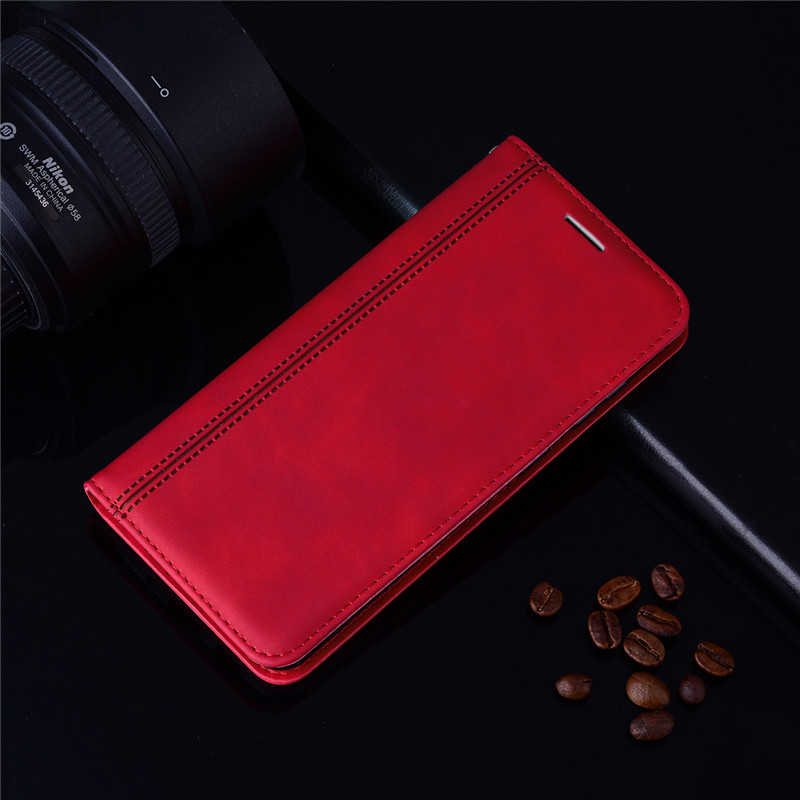 Huawei P Smart Case Magnetische Leather Wallet Flip Card Hold Phone Case Voor Huawei P Smart POT-LX1 POT-LX3 cover Coque: Red