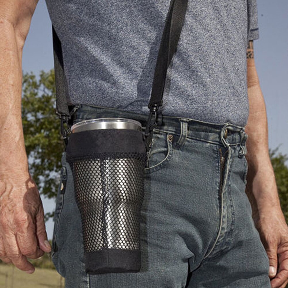 Skulderholder krus holder taske vandflaske bære mesh net taske bærbar kop pose