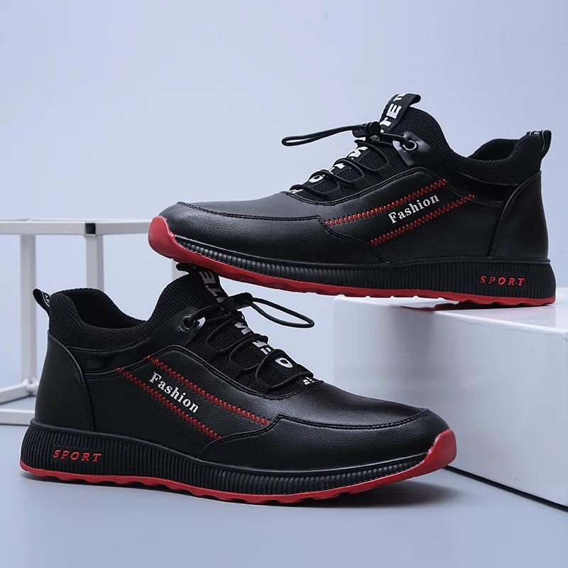 Lædersko mænd fritidssko vinter plus fløjl for at holde varmen sorte comfortbale sneakers mænd flade sko stor størrelse
