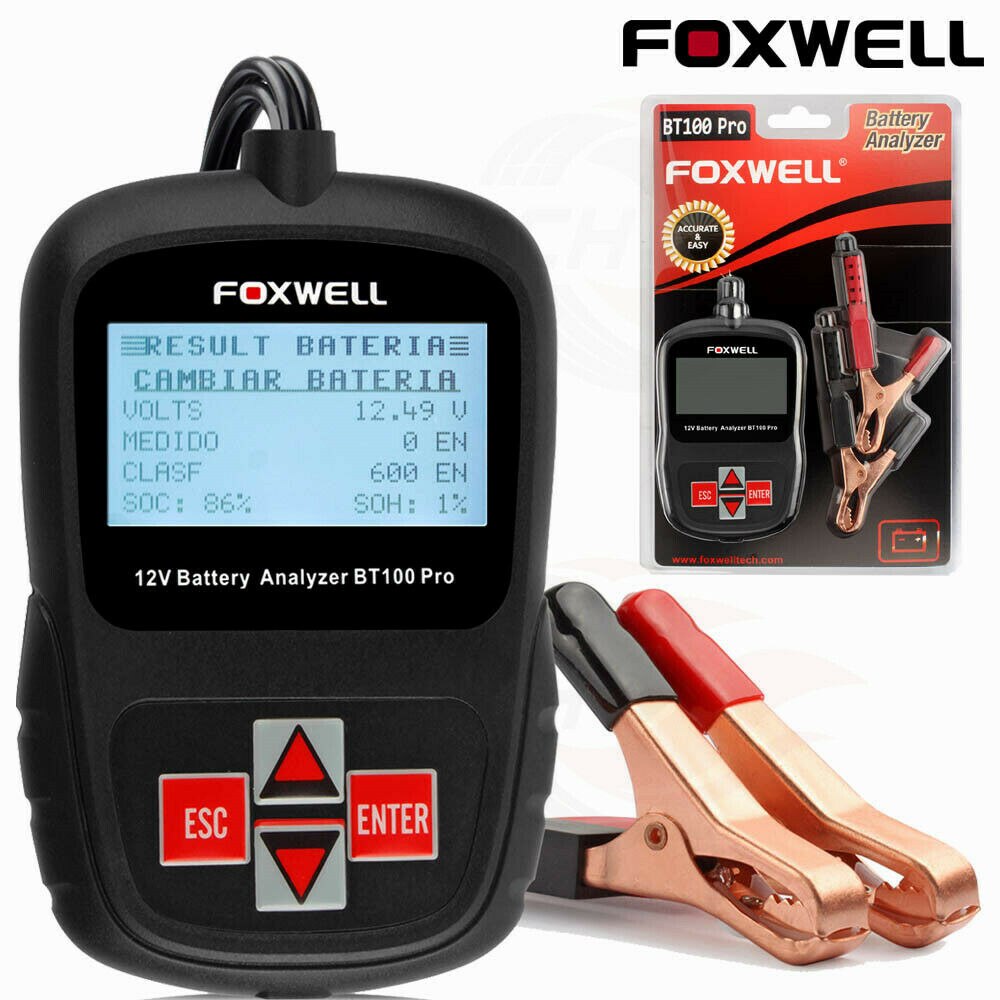 Foxwell  bt100 pro bilbatteri tester 12v 100-1100 cca batteritester last batteri analysator test bil diagnostisk verktøy for agm gel: Default Title