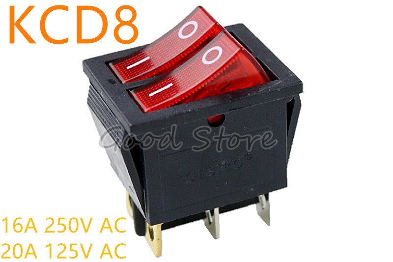 1PCS KCD8 6PIN 16A 250V 20A 125V Red Double Light Switch Rocker Switch Waterproof ON-OFF Boat Power Switch: KCD8 Red
