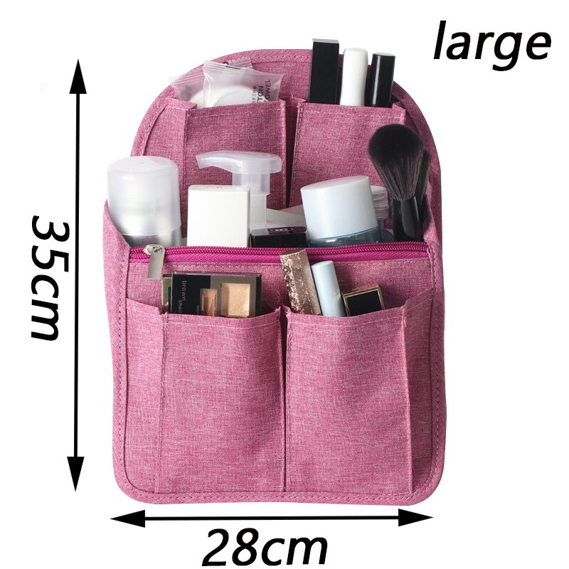 SEREQI-organiseur de sac à dos à insérer, sac à main de voyage, sac à plusieurs poches, sac organisateur de toilette, accessoires de voyage pour hommes et femmes: Large rose red