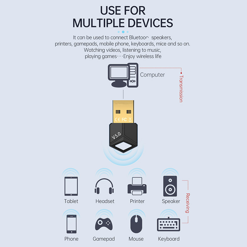USAMS USB Bluetooth 5.1 Adapter Transmitter Receiver Wireless Mouse Keyboard Audio Bluetooth Dongle For Computer PC Laptop | Singapore - View #10