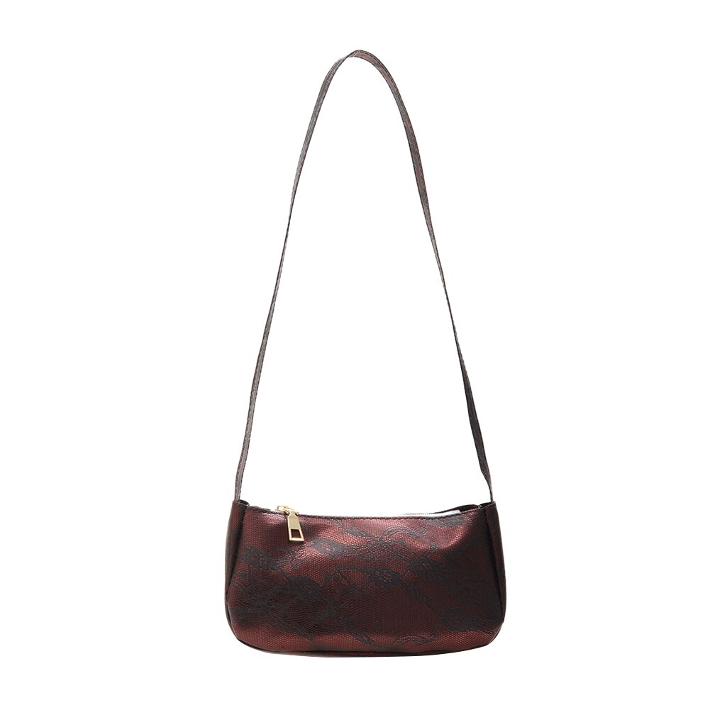 Sac à main Vintage à motif de dentelle pour jeunes femmes, sac à bandoulière Portable pour soirée, Mini bourse de rue en cuir PU: Marron