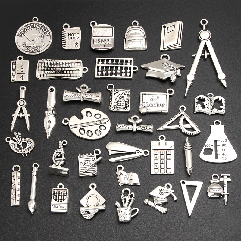 20Pcs Mix Zilver Kleur Boek Bachelor Cup Pen Charms Verf Board Hanger Maken Schoolbenodigdheden Sieraden Accessorie M164: Default Title