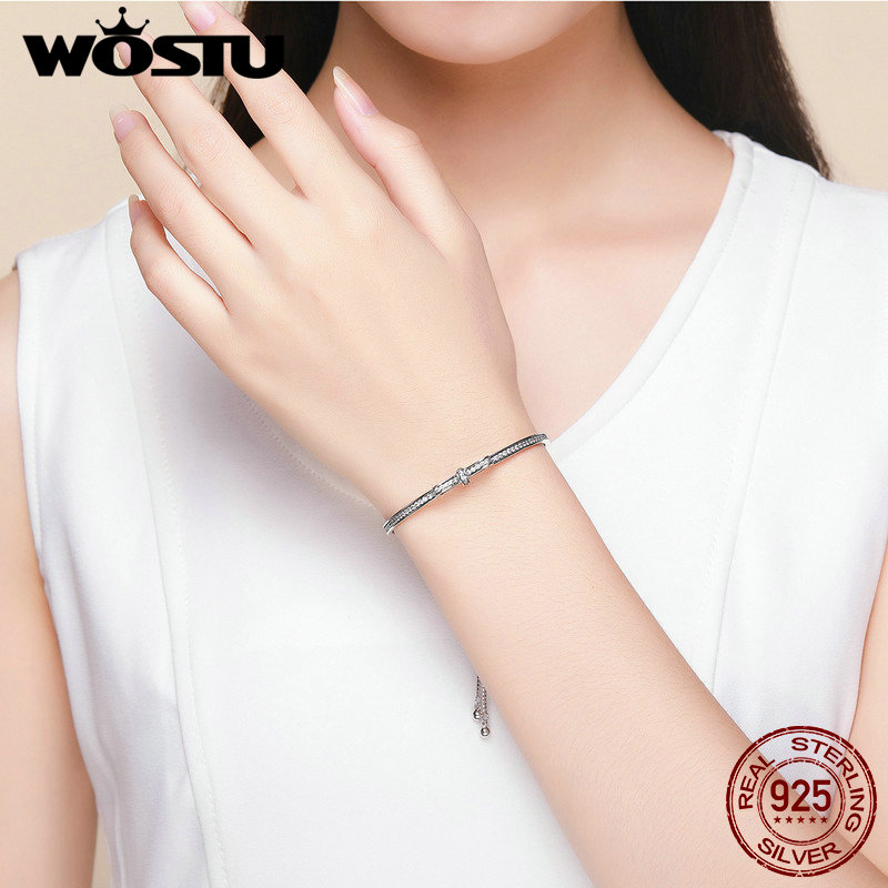 WOSTU nouveauté 925 en argent Sterling étincelant chaîne de nœud papillon réglable Bracelet Bracelet pour les femmes S925 bijoux CQB108