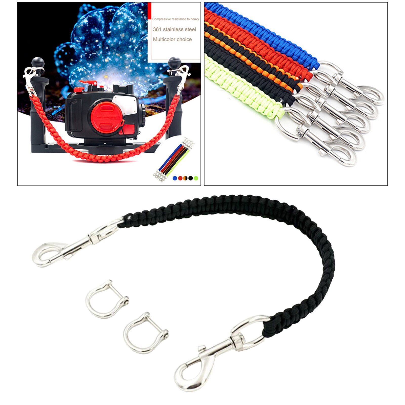 Duiken Camera Waterdichte Case Handvat Touw Riem Onderwater Fotografie: Black