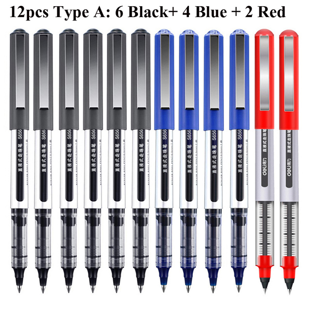 Deli RollerBall Pens,12 Pack Blue Black Fine Point Roller Ball Pen, 0.5mm Liquid Gel Ink Pen for Writing Journaling Taking Notes: aqua green 
