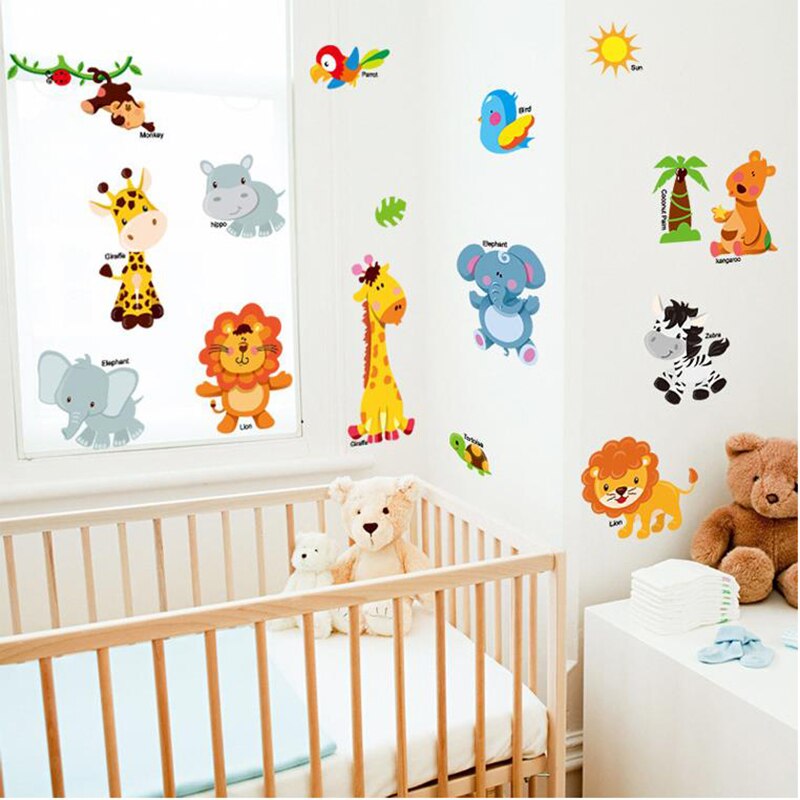 Jungle animal Wall Stickers Children Room Home Decor jungle safari Vinyl Kids Room Decal Baby Room Decor
