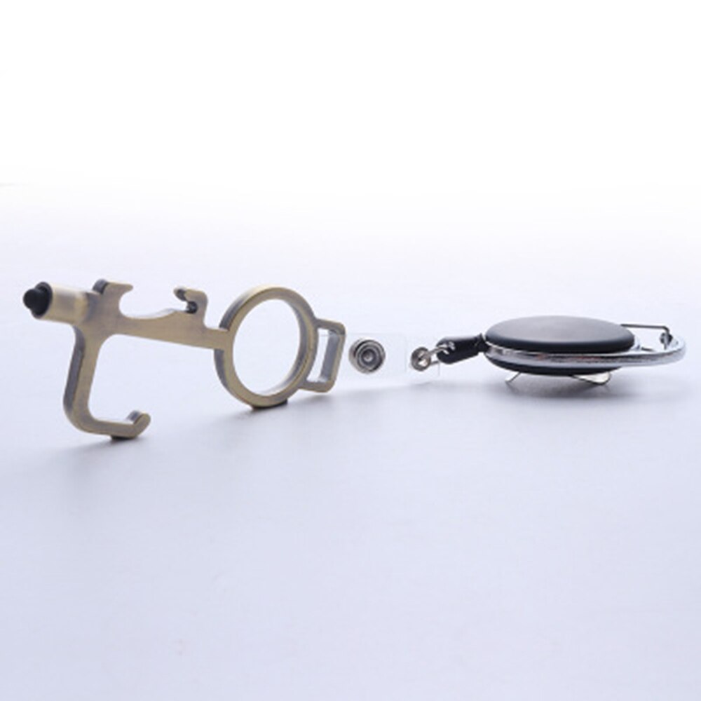 Touch Screen Buttons Edc Door Opener Hygiene Hand Antimicrobial Contactless Press Elevator Tool Portable Door Opener Keychain: Bronze