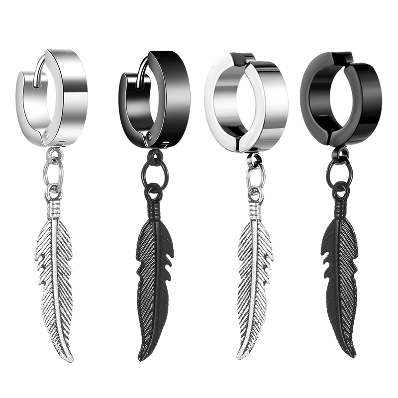 Pendientes con colgante de pluma Simple para hombre y mujer, aretes de acero inoxidable, accesorios de joyería para oreja con personalidad, 2 uds.