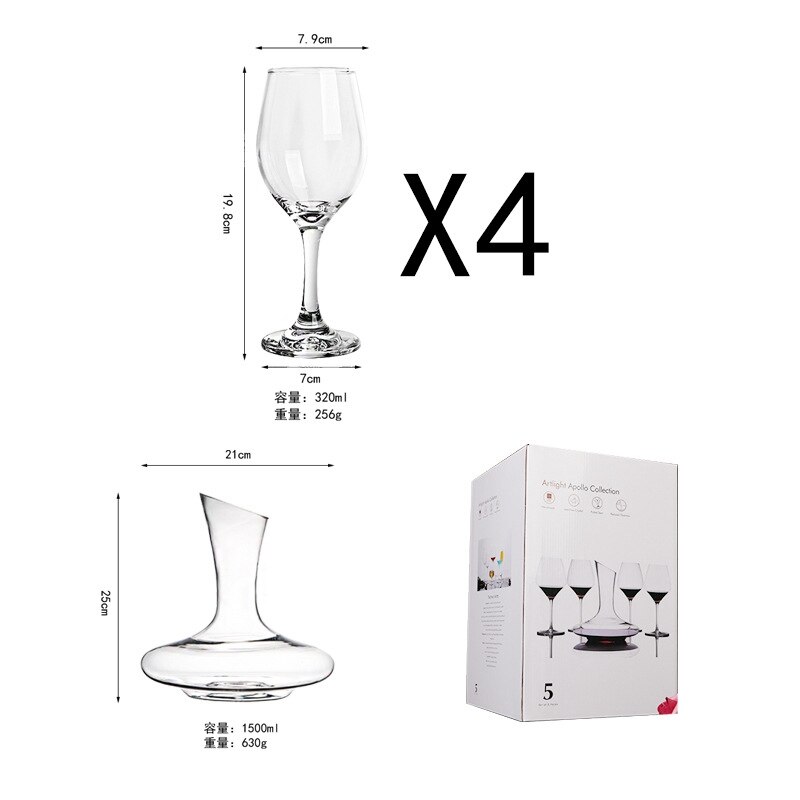 Juego de vino de cristal, copa de vino tinto, decantador, evaluación, copa de champán, , Bar en casa, restaurante, Hotel, utensilio para beber: 1 pot 4 cup 085