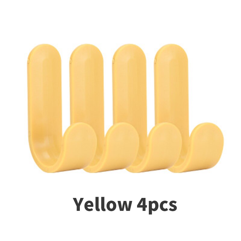 4pcs/set Towel Hooks Plastic Door Hangers Self Adhesive Wall Hangers Hat Racks Keys Hanger Home Decor Organizer Storage: yellow