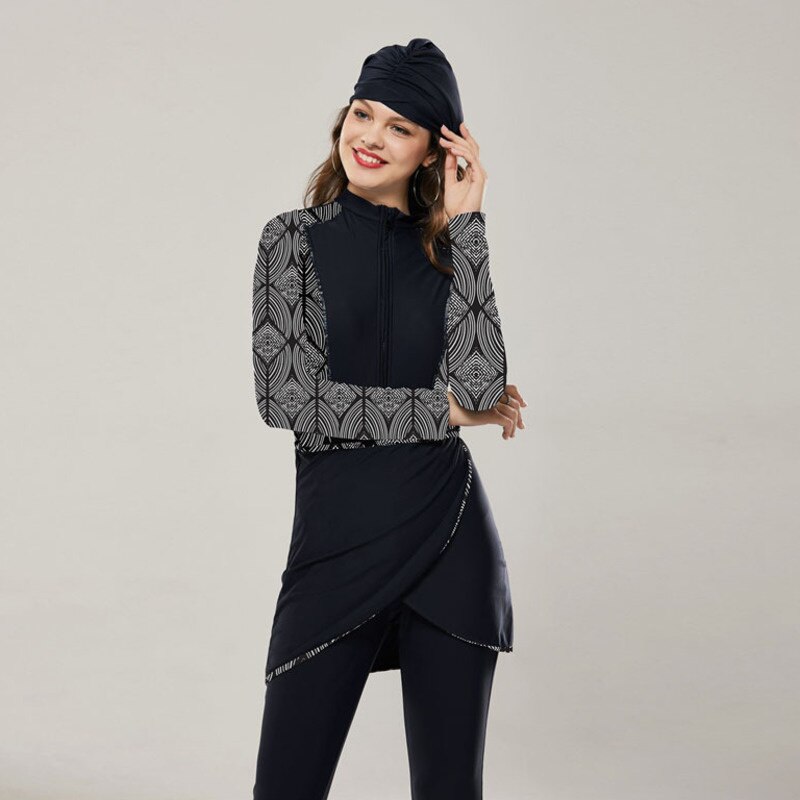 Moslim Badpak Bescheiden Burkinis Volledige Cover Badmode Islamitische Lange Mouwen Rits Zwemmen Set Beachwear Badpak