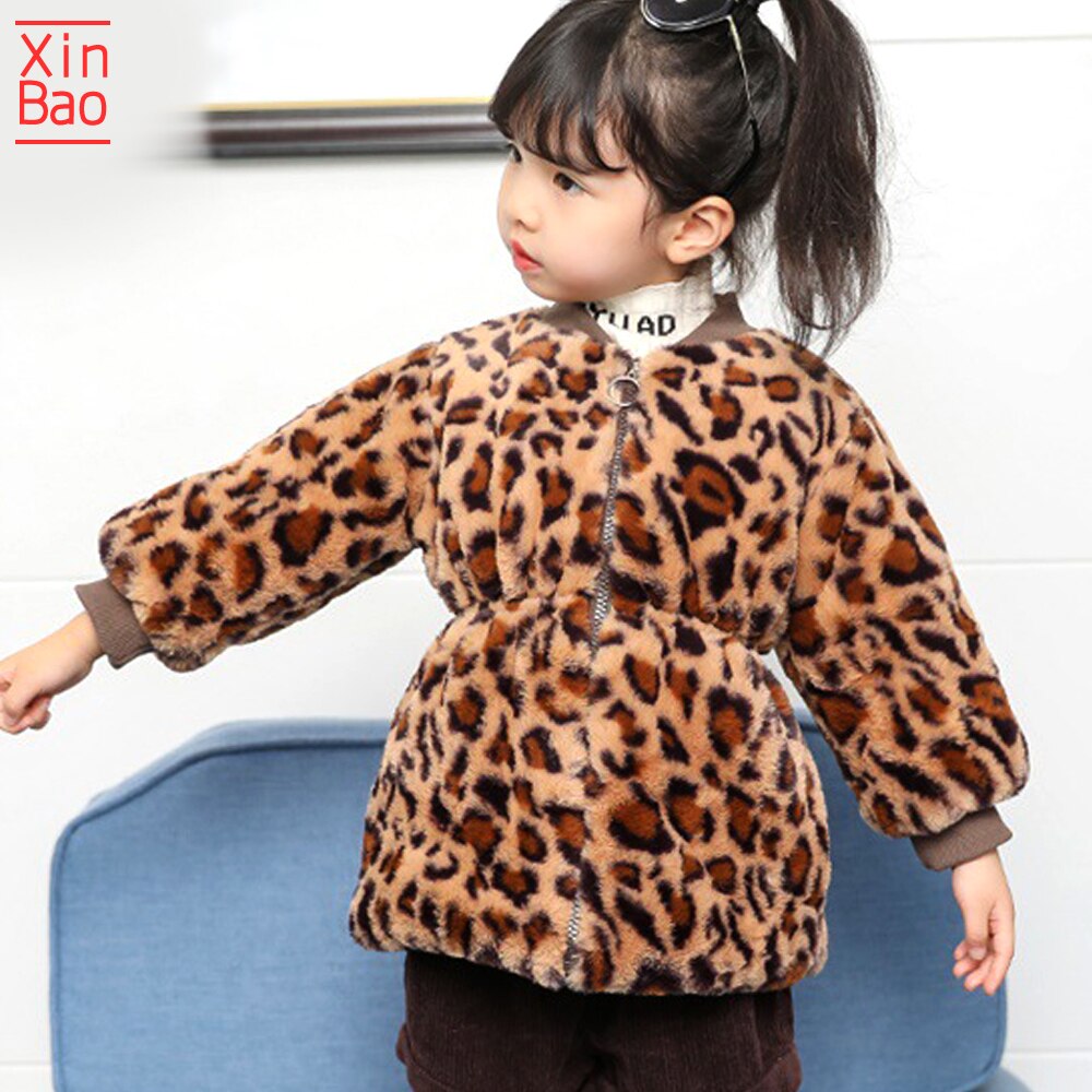 XINBAO Leopard kids faux fur jassen Baby meisje winterjas Mode Dikke kinderen Warm peuter Jassen bovenkleding