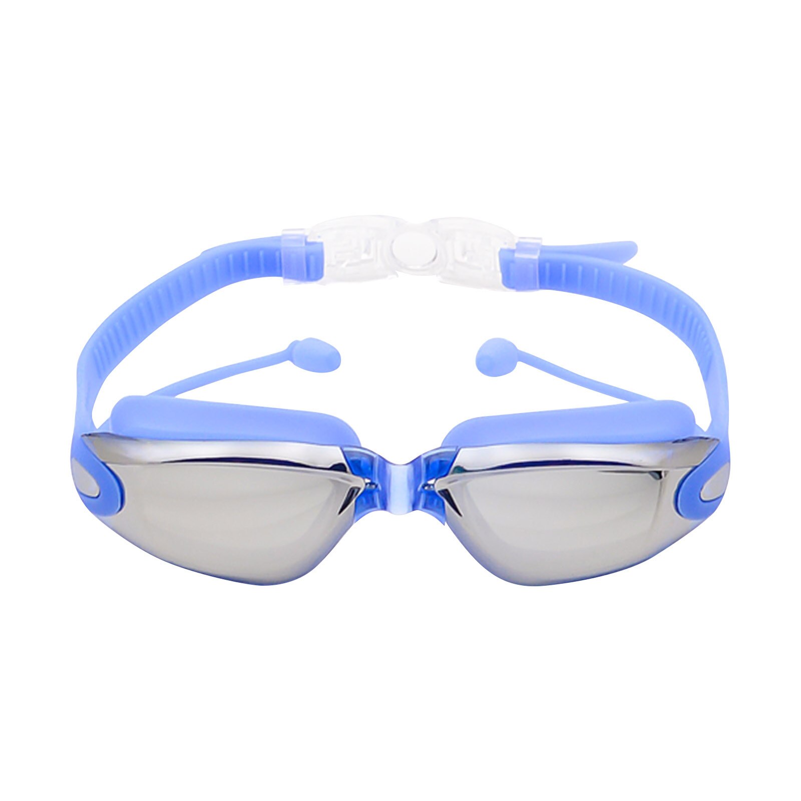 2 In 1 Volwassen Hd Waterdicht En Anti-Fog Siliconen Zwembril Met Oordopjes Anti-Vertigo Duiken Bril voor Beginners: BU