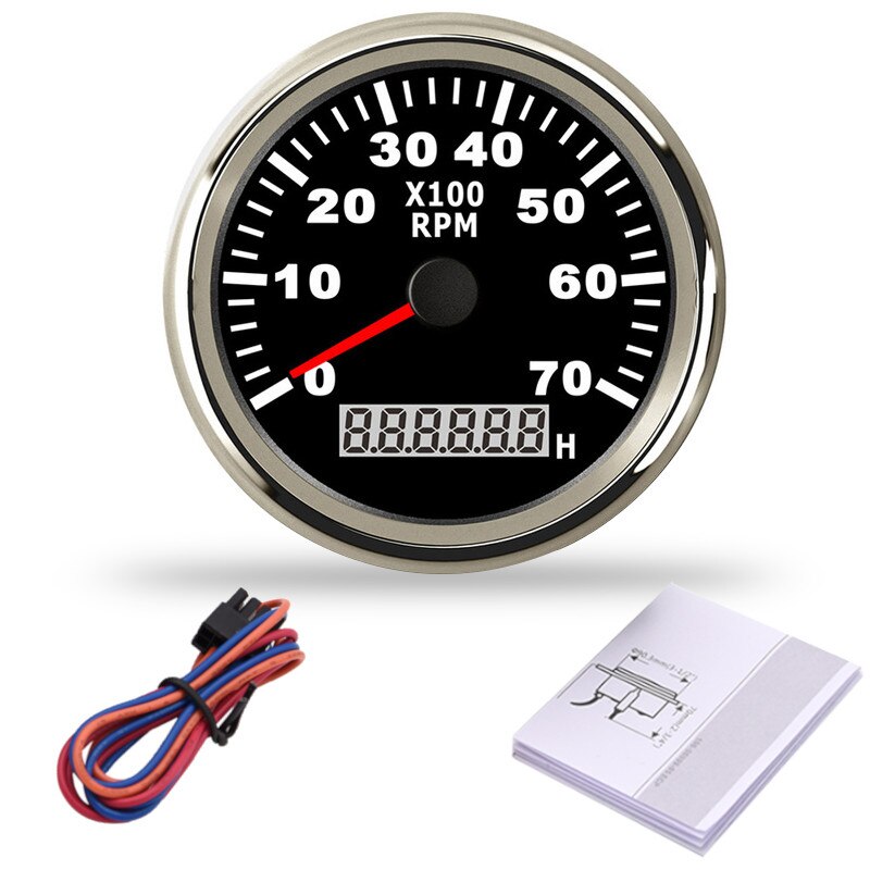 85mm Boat Tachometer 7000 RPM Waterproof Car Marine Tacho Meter Gauge with Hour meter Red Backlight 12V/24V