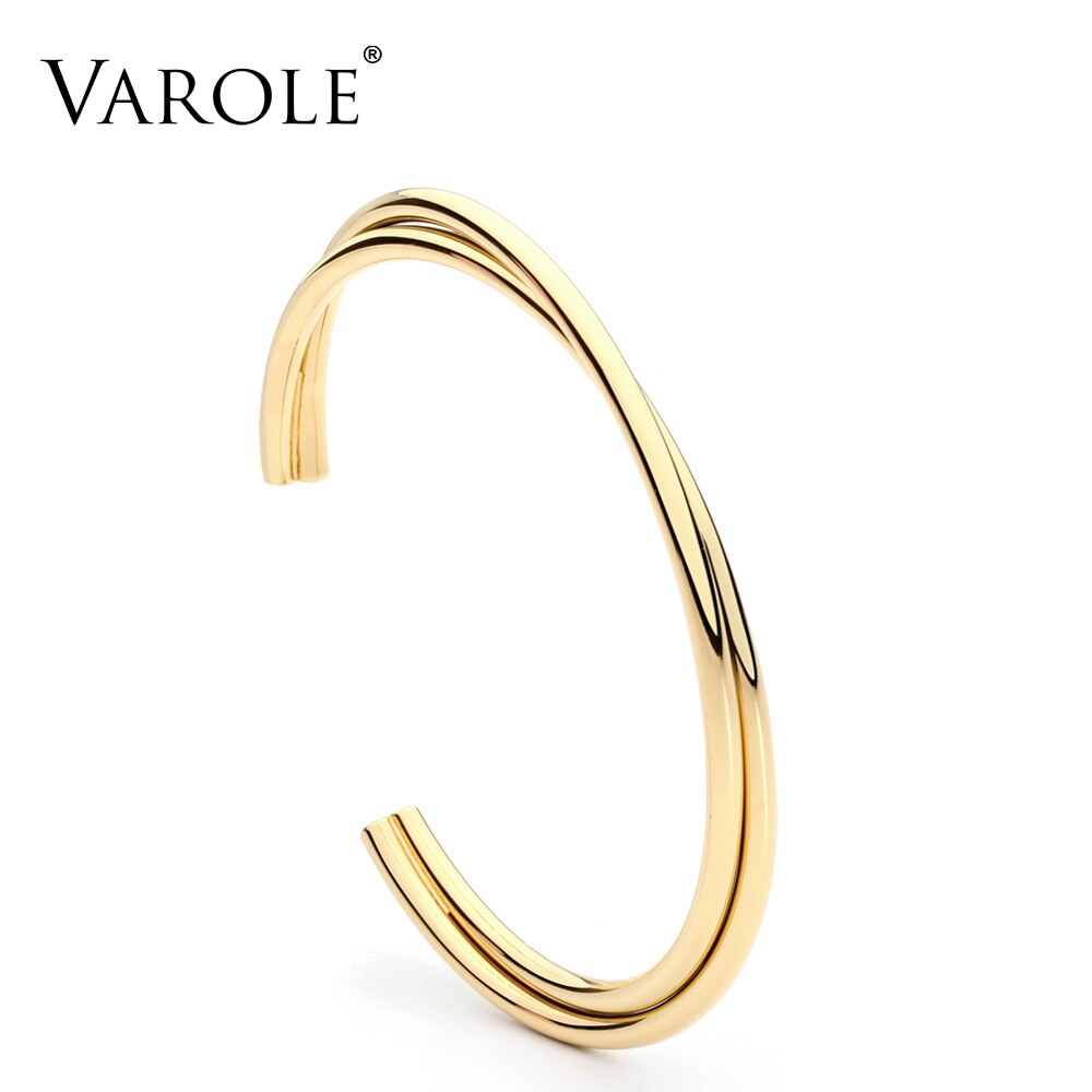 VAROLE Simple Twisted line Cuff Bracelet Stainless steel Bangle Gold Color Bracelets Bangles For Women Jewelry Pulseiras: Gold Color